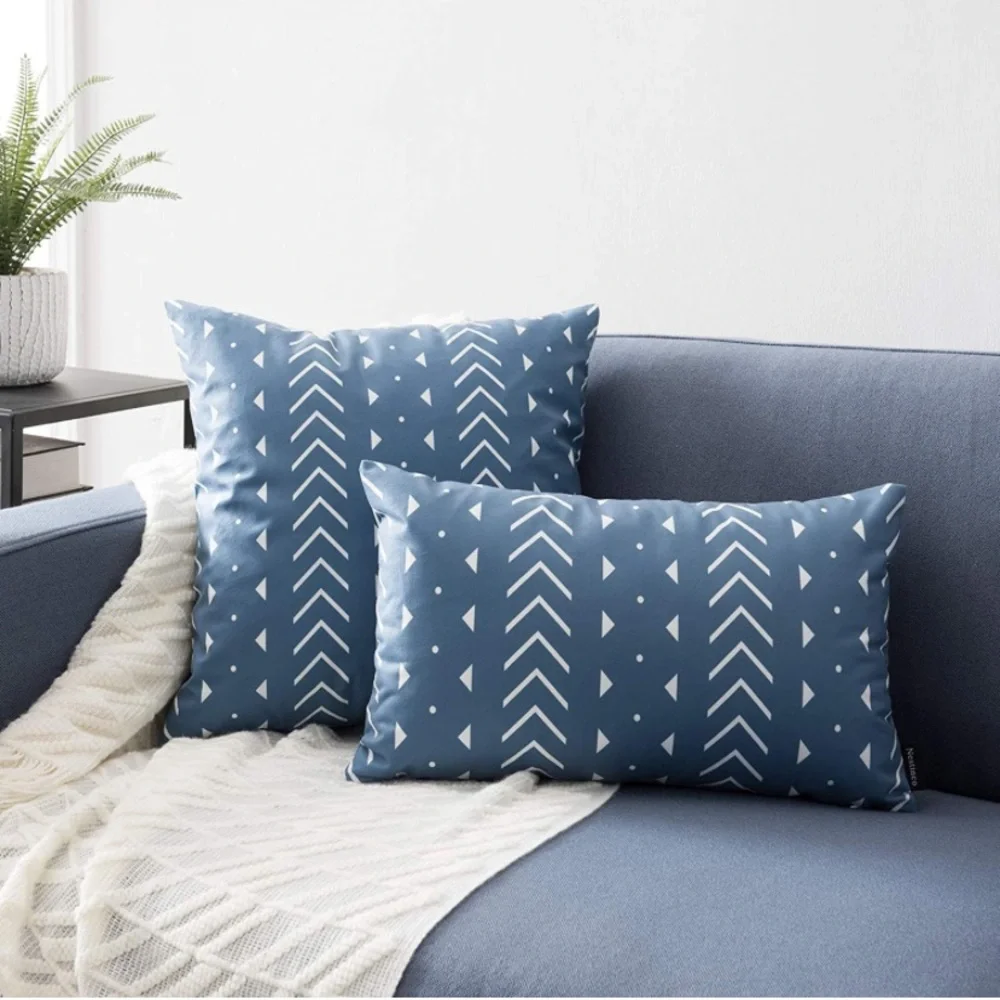 Luxury Home | Boho Chic Blue & White Geo Tribal Print Throw Pillow Covers